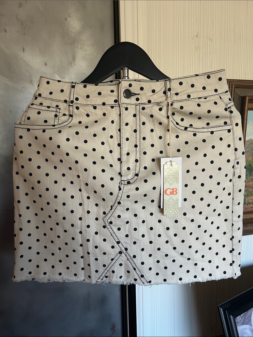 Gianni Bini Cream Mini Skirt with Black Polka Dots